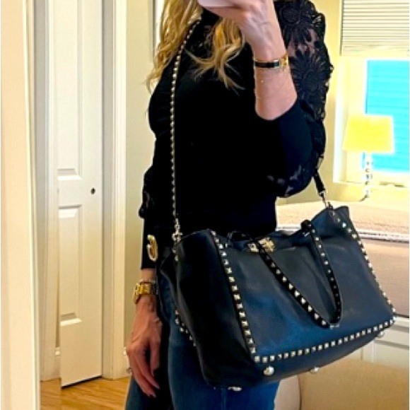 Valentino Garavani - Black Rockstud Tote Bag / Shoulder Bag / Crossbody Bag - Picture 5 of 16